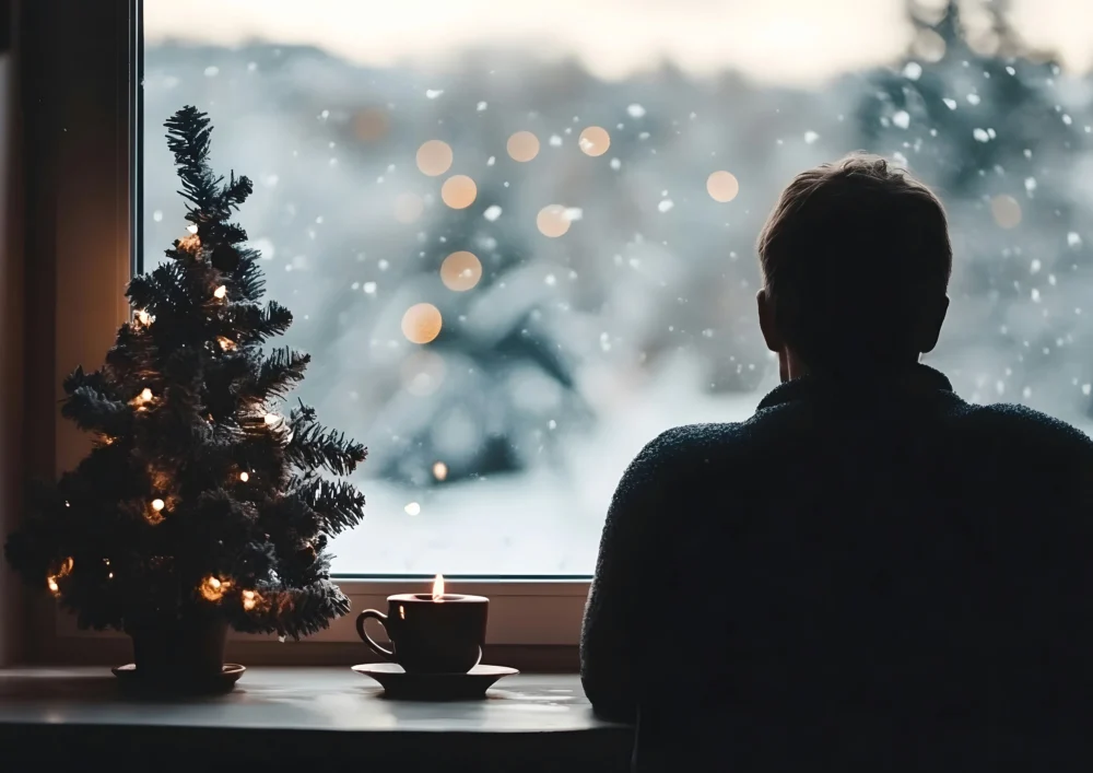 Quiet moment of reflection during winter, highlighting winter wellness practices that support mental and emotional health.