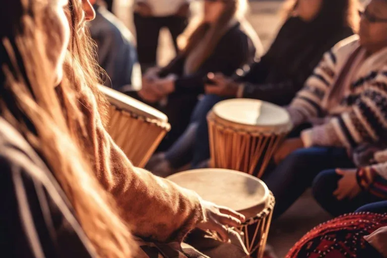 Group participating in drum circle therapy in Pennsylvania