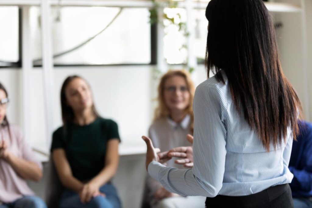 a group of people participate in staging an intervention