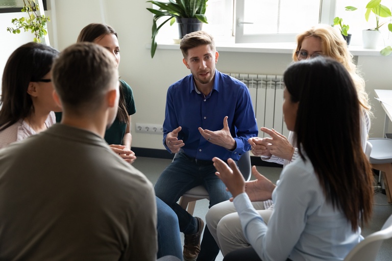 A group of individuals meeting about rehab options in Mechanicsburg, PA