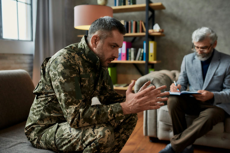 A man receiving the benefits of specialized veterans treatment