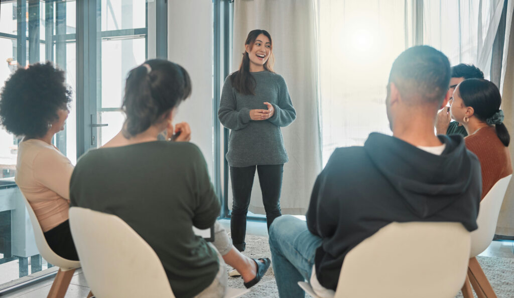 a woman in a group session